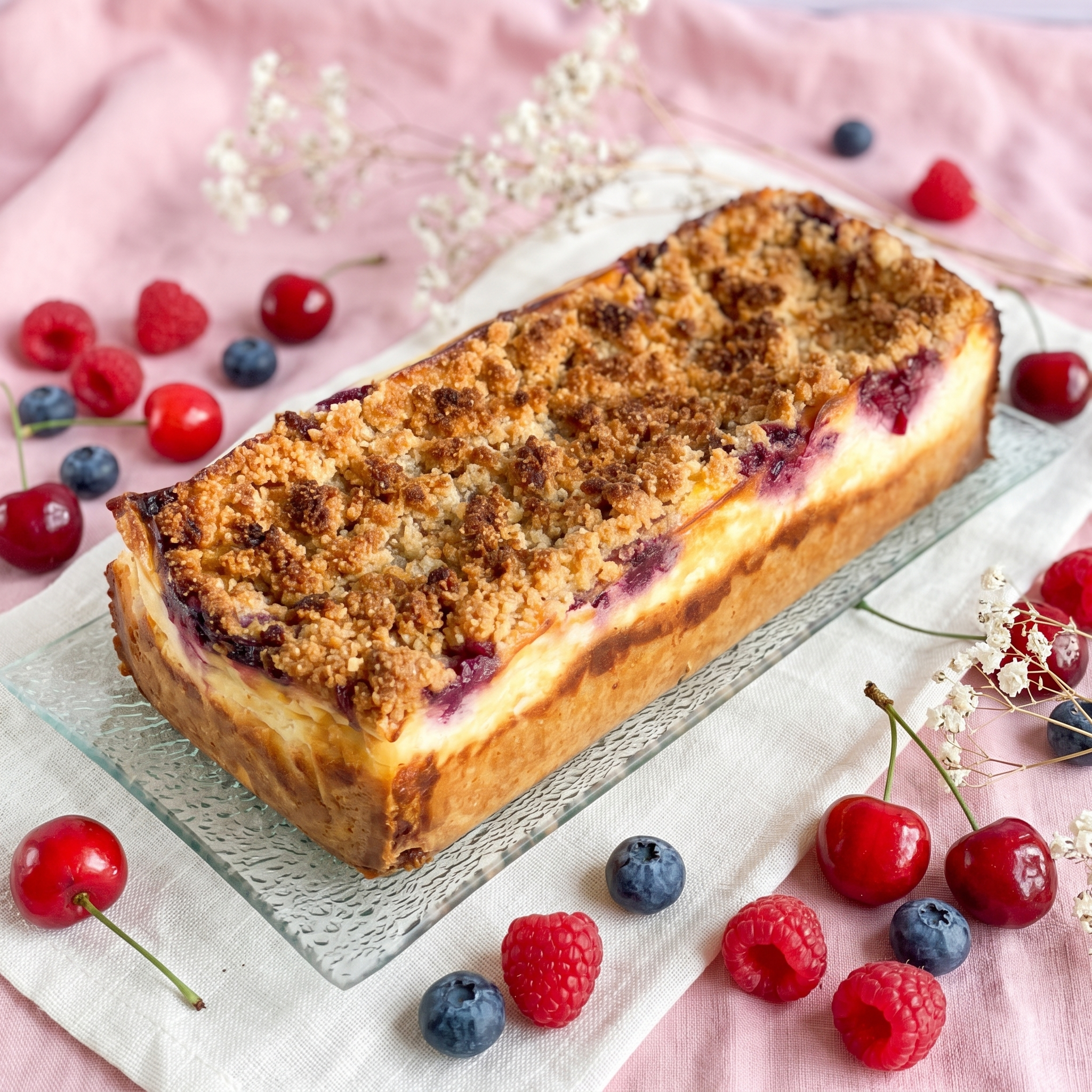 Low-Carb Cheesecake-Streusel-Kastenkuchen mit Beeren