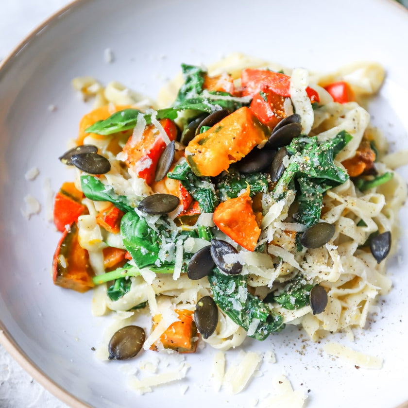Low-Carb Tagliatelle mit Kürbis & Spinat