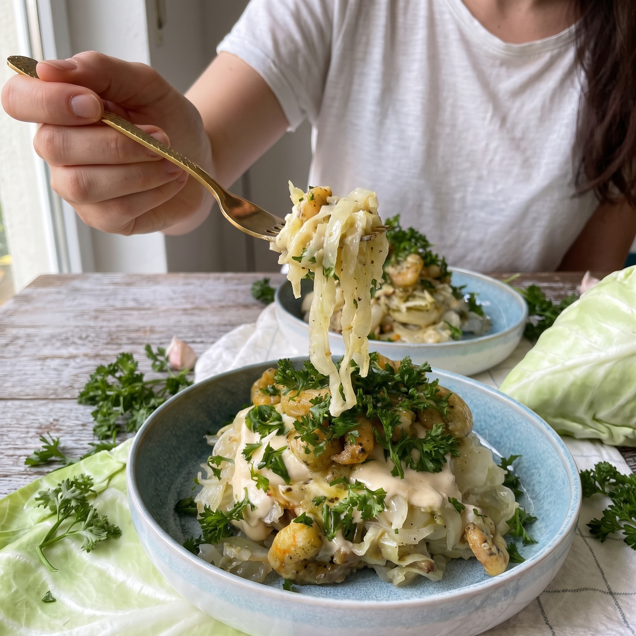 Ketogene Spitzkohlnudeln mit cremiger Käsesauce