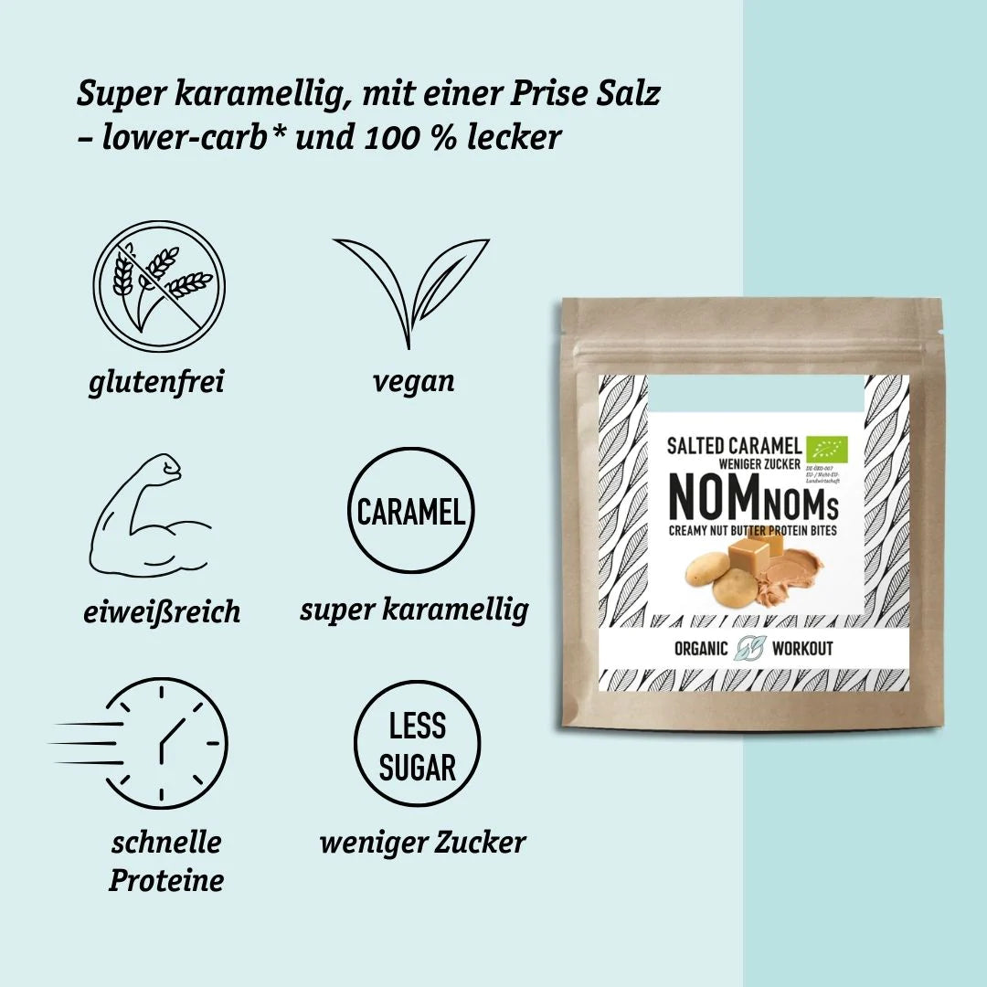 NomNoms Protein Bites | Salted Caramel | Bio | Big Pack 225 g