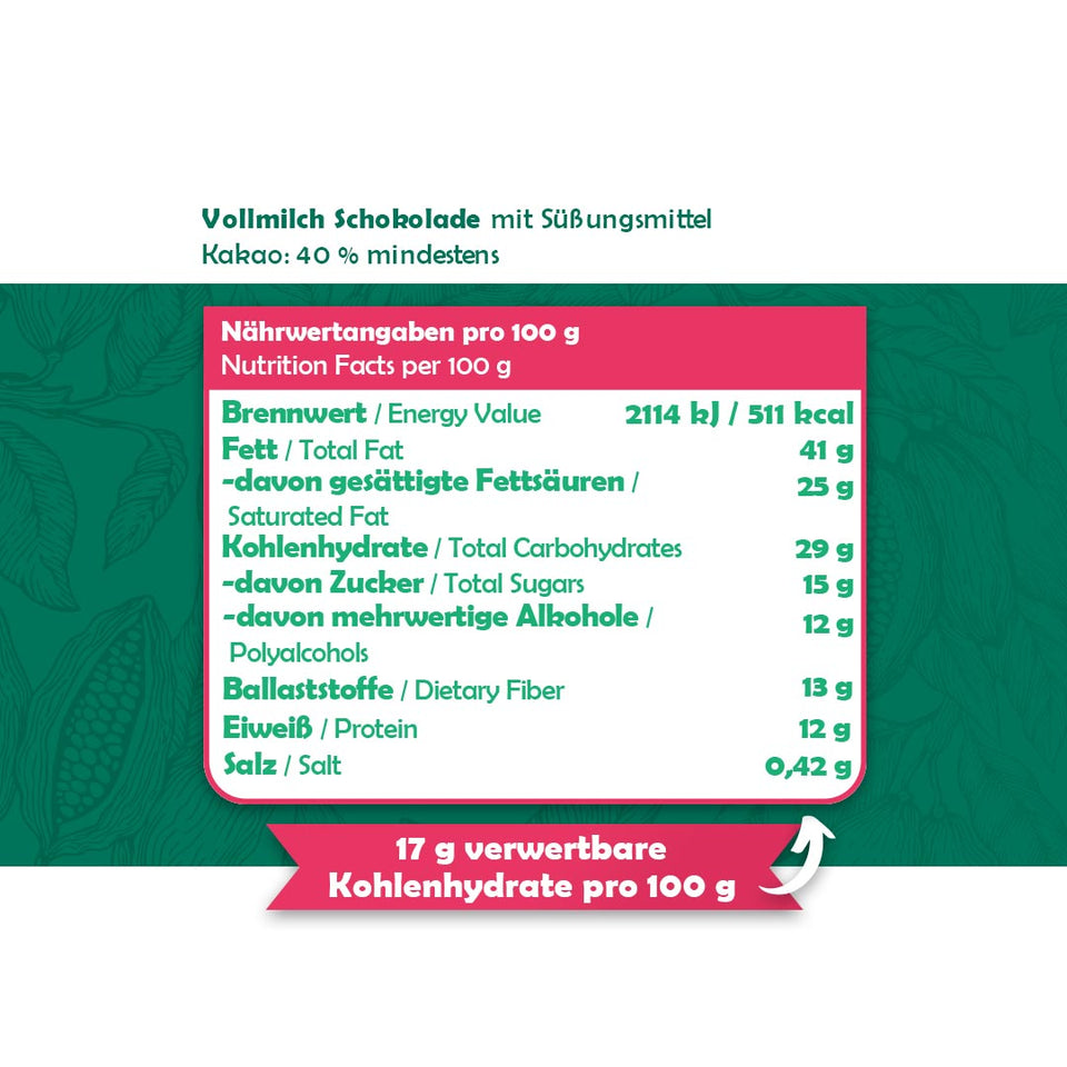 Zuckerreduzierte Vollmilch Schokolade | 40% Kakao