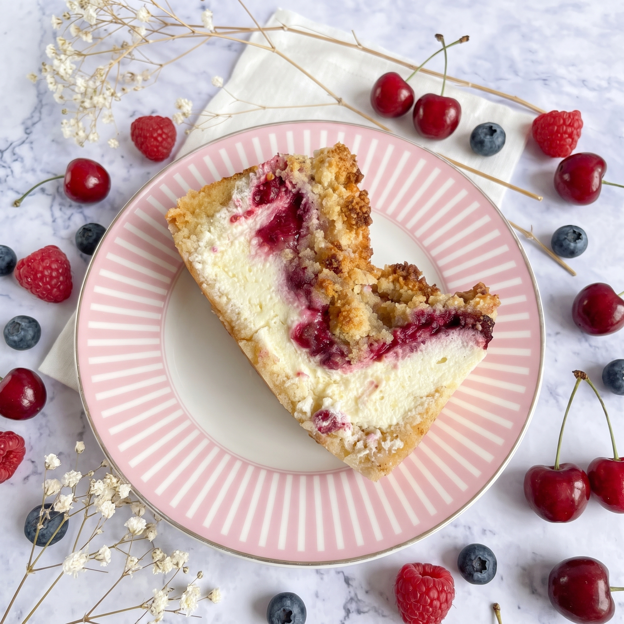 Low-Carb Cheesecake-Streusel-Kastenkuchen mit Beeren