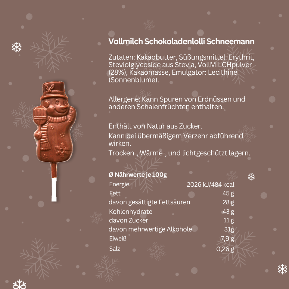 Schneemann-Schokoladenlolli Vollmilch 10 g