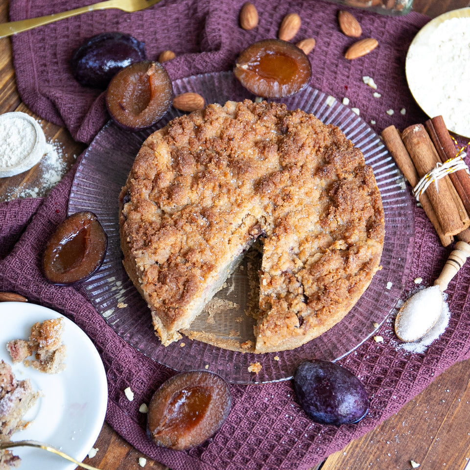 Lower-Carb* Pflaumen Streuselkuchen