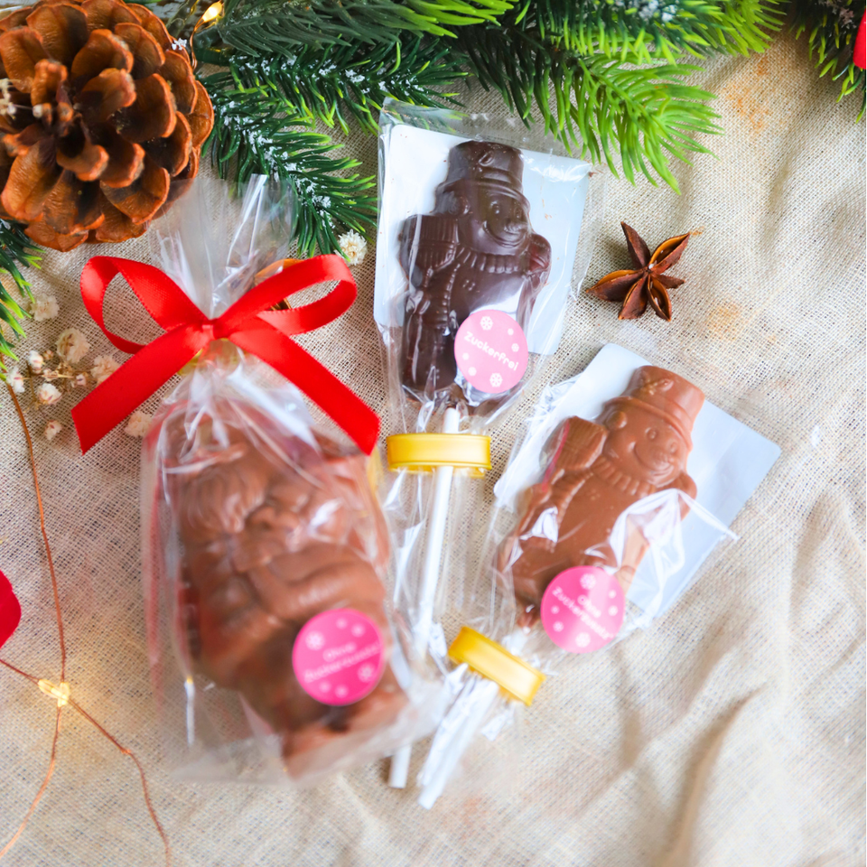 Schneemann-Schokoladenlollis als Geschenk