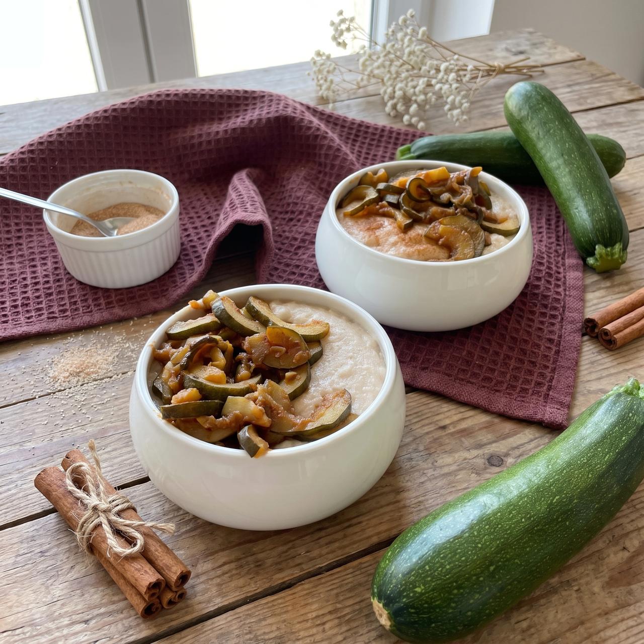 Cremiger Low-Carb & Keto Grießbrei mit Zucchini-Zimt-Kompott