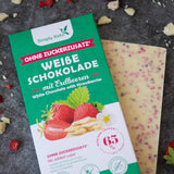 Zuckerreduzierte Weiße Schokolade mit Erdbeeren | 30% Kakao