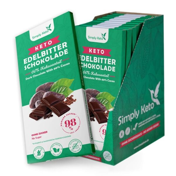 Keto Edelbitter Schokolade | 60% Kakao | 12er Pack