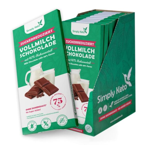 Zuckerreduzierte Vollmilch Schokolade | 40% Kakao | 12er Pack